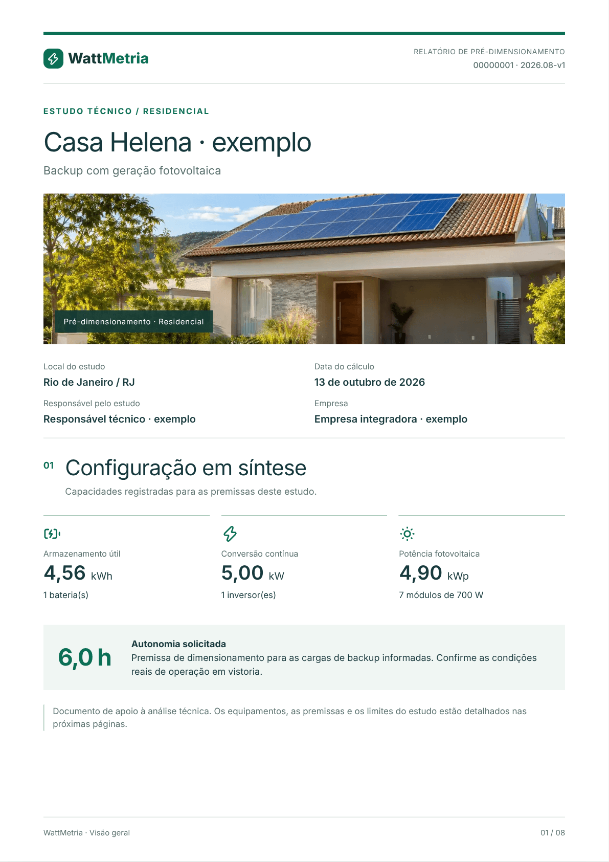 Relatório técnico de exemplo: identificação, configuração do sistema e autonomia solicitada